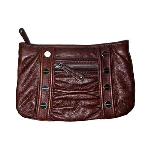 B. MAKOWSKY Purse Cognac Brown Pebble Leather Clutch Shoulder Bag - No Strap